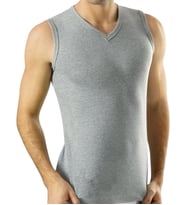 Erkek Sıfır Kol V Yaka Slimfit Likralı Düz Tişört Beyaz (Gri)
