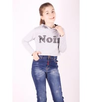 Toontoy Kız Çocuk Taş İşlemeli Kapşonlu Sweatshirt ( Gri-Melanj)