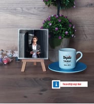 Diyaliz Teknikeri Fotoğraflı Dekoratif Taş, Ahşap Altlıklı Türk Kahvesi Fincanı Hediye (Model 5)