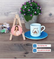 Baykuş Türk Kahvesi Fincanı Ahşap Altlıklı ve Fotoğraflı Ahşap Anahtarlık Hediye (Model 5)