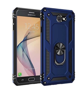 Samsung Galaxy J7 Prime Kılıf Yüzüklü Tank Zırhlı Mıknatıslı Standlı Silikon Kapak (Mavi)