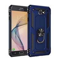 Samsung Galaxy J7 Prime Kılıf Yüzüklü Tank Zırhlı Mıknatıslı Standlı Silikon Kapak (Mavi)