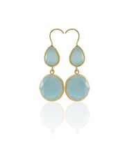 Kadir Jewellery 22 Ayar Altın Kaplama Kadın Taşlı Küpe -El İşçiliği Ve Hipoalerjenik Küpe (Açık Mavi)