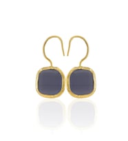 Kadir Jewellery 22 Ayar Altın Kaplama Kare Taşlı Küpe -El İşçiliği Ve Hipoalerjenik Küpe (Mor)