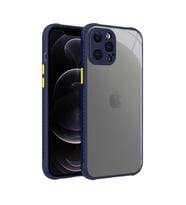 Uyumlu Model Apple iPhone 12 Pro Max Kılıf Kenar Renkli Sararmaz Şeffaf Kapak (Lacivert)