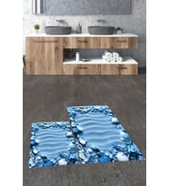 EVDEYA 3D Dijital Yıkanabilir Modern Desen İkili Banyo Halısı Paspas Klozet Takımı, KLOZET-47-KIRMIZI, (Mavi)