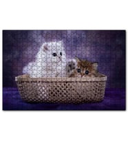 Cakapuzzle Sepette Beyaz ve Tekir Sevimli Kediler  Puzzle Yapboz MDF (Ahşap) (1000 Parça)