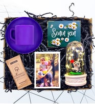 Kişiye Özel Fotoğraflı Set & Renkli Kahve Fincanı & Işıklı Mutlu Pandalı Fanus HA3 (Mor)