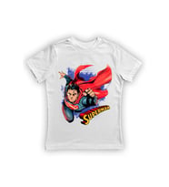 Superman baskılı pamuklu penye kumaş yazlık çocuk tişört (Beyaz)