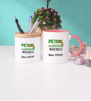 Petrol ve Doğalgaz Mühendisi Kupa Bardak Lacivert ve Kalemlik (Model 3)
