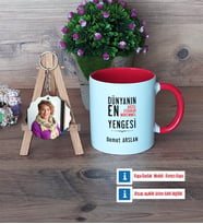 Yengeye Hediye Kupa Bardak Beyaz ve Fotoğraflı Ahşap Anahtarlık Hediye (Model 2)