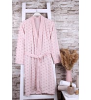 Kadın Puantiyeli Gri Kimono Sabahlık (Pembe)