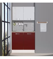 Decoraktiv Mini 90 MDF Hazır Mutfak Dolabı - Tezgah Dahil - Parlak Beyaz (Bordo - Beyaz)
