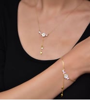Papatya Silver 925 Ayar Gümüş Kardelen Çiçeği Kolye Bileklik Set (Altın)