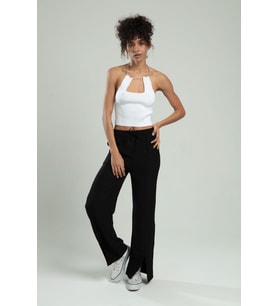 sifu tekstil  Kadın Zincir Askılı Straples Spor Triko Büstiyer Crop Top SFYZ1011 (Beyaz)
