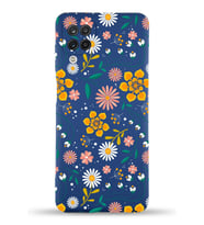 PrinfiFy Samsung Galaxy A12 Uyumlu Lansman Kılıf Çiçek Tasarımlı İçi Kadife Kapak (Lacivert)