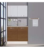 Decoraktiv Mini 100 MDF Hazır Mutfak Dolabı - Tezgah Dahil - Parlak Beyaz (Beyaz - Ceviz)