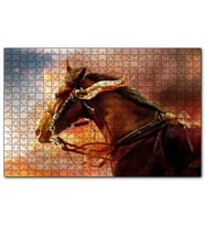 Cakapuzzle Kahverengi Kızılderili Atı ve Kızıl Bulutlar  Puzzle Yapboz MDF (Ahşap) (500 Parça)