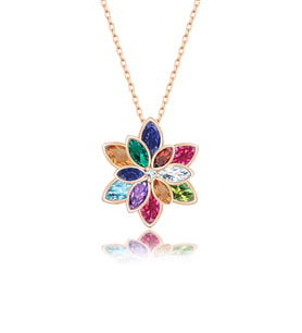 925 Ayar Renkli Lotus Çiçeği Gümüş Kolye (Rose)