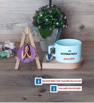 Odyometrist Kupa Bardak Beyaz ve Fotoğraflı Ahşap Anahtarlık Hediye (Model 8)