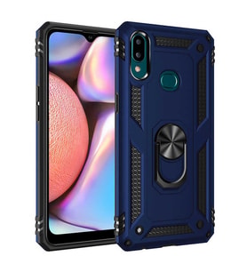 Samsung Galaxy A10S Uyumlu Kılıf Standlı Manyetik Yüzüklü Military Magnetic Ring Polycarbonate and TPU Case (Lacivert)