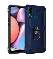 Samsung Galaxy A10S Uyumlu Kılıf Standlı Manyetik Yüzüklü Military Magnetic Ring Polycarbonate and TPU Case (Lacivert)