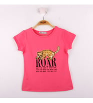 Toontoy Kız Çocuk Leopar Baskılı Pullu Tişört (Fuşya)