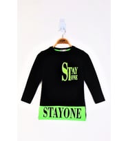 Toontoy Kız Çocuk Stay One Baskılı Tişört (Siyah)