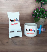 Psikolog Hediye Sepeti Kupa Bardak T Kulplu ve Ahşap Telefon Standı Psikoloğa Hediye (Model 3)