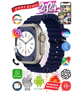 Omix X400 Uyumlu Akıllı Saat ULTRA MAX 2024 Kordon Hediyeli Amoled Ekran (Lacivert)