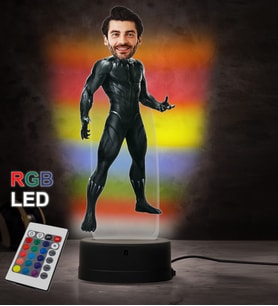 Doğum Günü Hediyesi,Sevgiliye Hediye, Kişiye Özel Fotoğraflı Kara Panter Karikatür 3D Led Lamba (RGB)