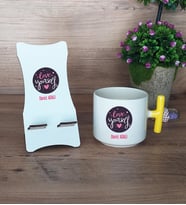 Love Your Self Hediye Sepeti Kupa Bardak T Kulplu ve Ahşap Telefon Standı Arkadaşa Hediye, Anneye Hediye (Model 5)