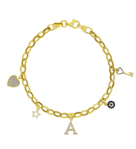 925 Ayar Gümüş Harfli Charm Bileklik (Gold)