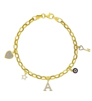 925 Ayar Gümüş Harfli Charm Bileklik (Gold)