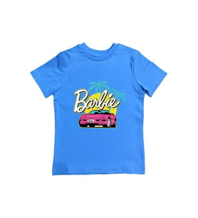 Barbie baskılı pamuklu penye kumaş yazlık çocuk tişört (Mavi)
