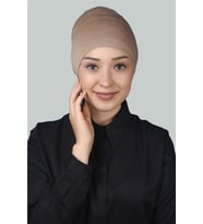 Hazır Pratik Geçmeli Uzun Boru Tesettür Bonesi (Koyu Bej)