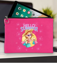 BK Gİft Yaz Temalı-2 Tablet Çantası 30x21cm(12 Renk Seçeneği), Ipad Çantası, Baskılı Tablet Kılıfı (Fuşya)