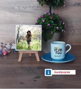 Evin Prensi Fotoğraflı Dekoratif Taş, Ahşap Altlıklı Türk Kahvesi Fincanı Hediye (Model 5)