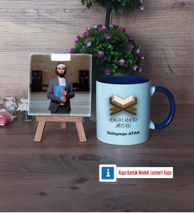 Kuran Kursu Hocası Fotoğraflı Dekoratif Taş, Kupa Bardak Beyaz Hediye (Model 3)