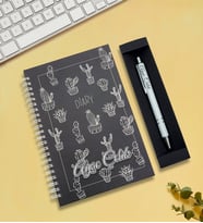 Kişiye Özel Telli Defter & Kalem Hediye Seti (Beyaz - Antrasit)
