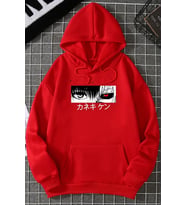 Unisex Ken Kaneki Baskılı Kapüşonlu Sweatshirt (A.Kırmızı)