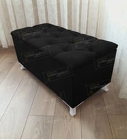 Lüks Sandıklı Kapitone Puf Bench Ayakucu Koltuk (Siyah)