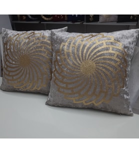 2 ADET, KIRLENT KILIFI, ÜZERİ SİMLİ GOLD DERİ İŞLEMELİ, KADİFE , 40X40CM. (Vizon)