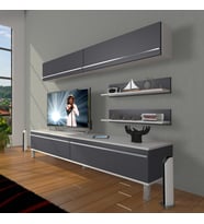 Decoraktiv Eko 5 Mdf Std Krom Ayaklı Tv Ünitesi Tv Sehpası (Beyaz - Antrasit)