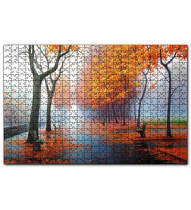 Cakapuzzle Sonbahar Rengi Ağaçlar Sis ve Boş Banklar  Puzzle Yapboz MDF (Ahşap) (500 Parça)