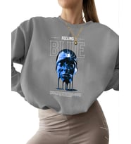 Sweatshirt bisiklet yaka kadın 3 iplik şardonlu Bej erkek kalın Sweatshirt unisex Mavi hissetme (Gri)