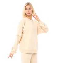 Kadın Oversize Sweat Kol Detaylı Su Yeşili (Bej)