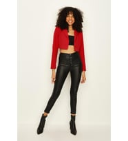Kadın Tek Düğme Kapamalı Crop Blazer Ceket (Kırmızı)
