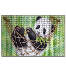 Cakapuzzle Hamakta Dinlenen Panda Dijital Çizim  Puzzle Yapboz MDF (Ahşap) (500 Parça)