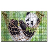 Cakapuzzle Hamakta Dinlenen Panda Dijital Çizim  Puzzle Yapboz MDF (Ahşap) (500 Parça)
